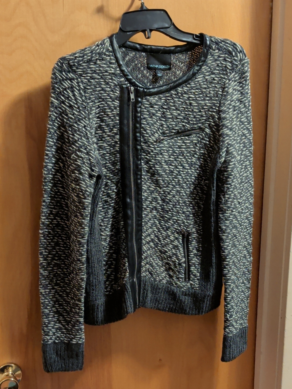 Cynthia Rowley Black & White Marled Zip-Front Sweater Jacket